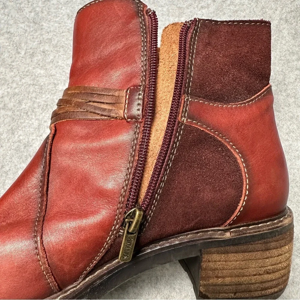 Pikolinos Burgundy Leather Suede Fringe Ankle Boots Women Size 39 - Picture 7 of 13